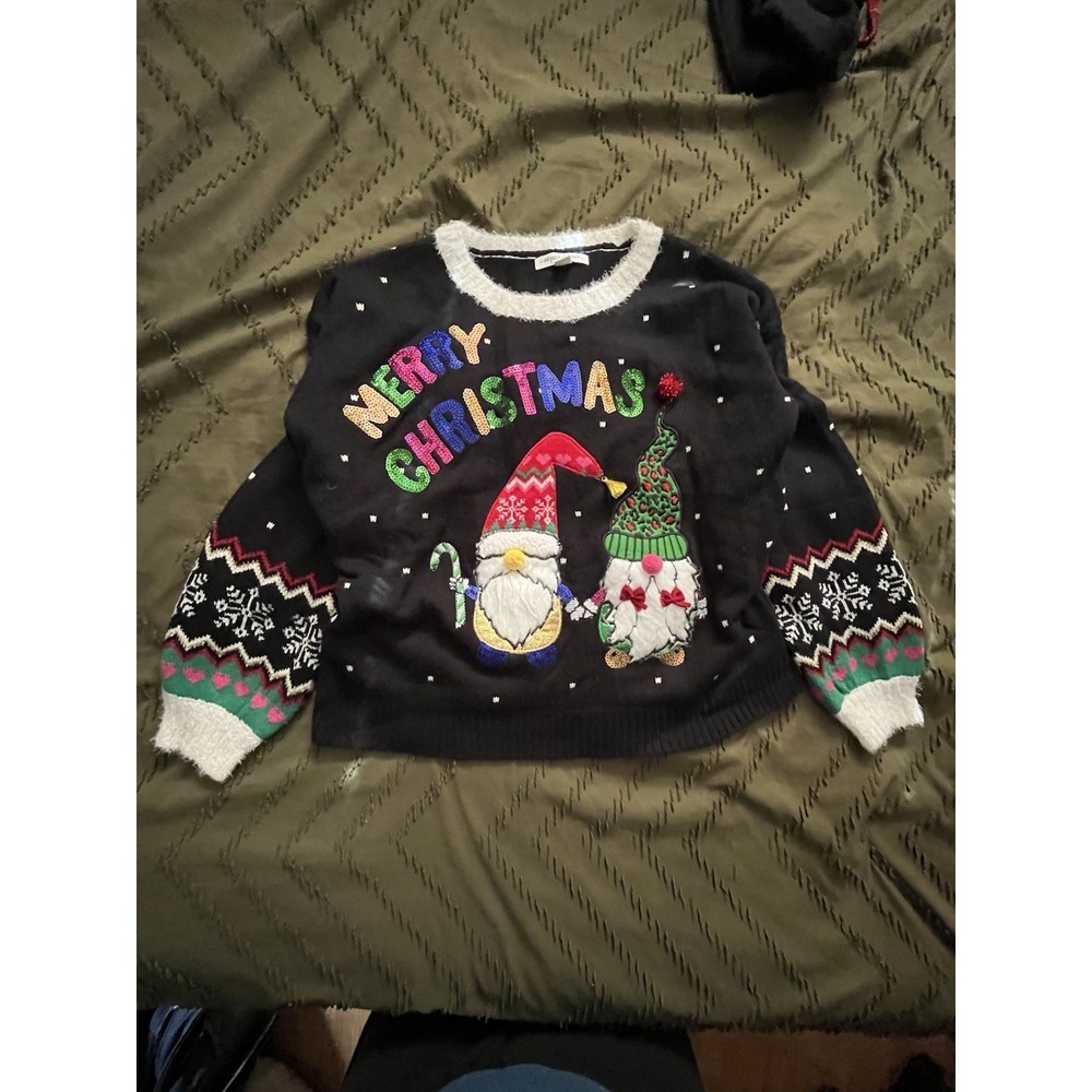 99 Jane Street Embroidered & Sequin Gnome Ugly Christmas Sweater Women's Size M